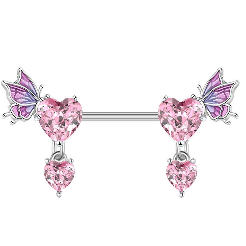 Peach Heart Dripping Oil Butterfly Nose Ringd