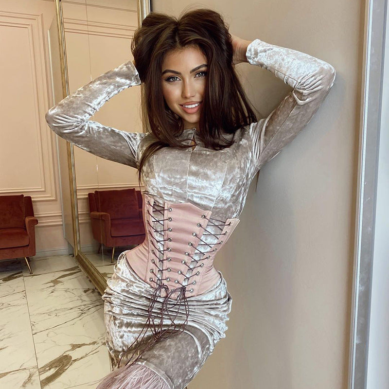 Women Curvy Slim Corset Underbust Corsets Top Vintage Hollow Out Waist Body Shaper Lace Up Heavy Duty Bustier Cincher Fashion