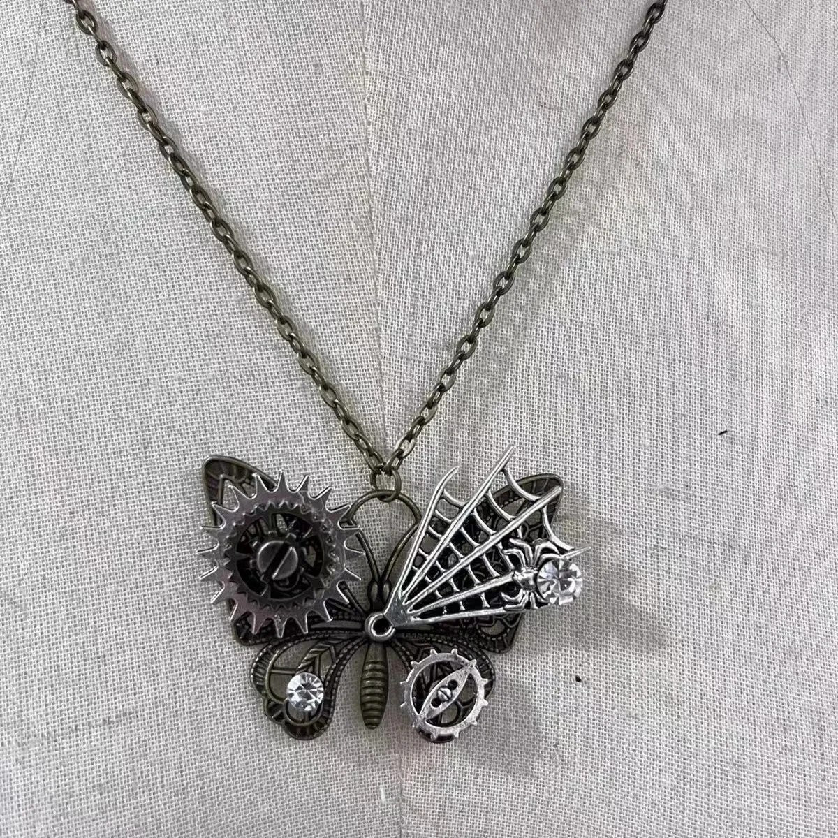 Gothic-style Mechanical Gear Butterfly Pendant Necklace