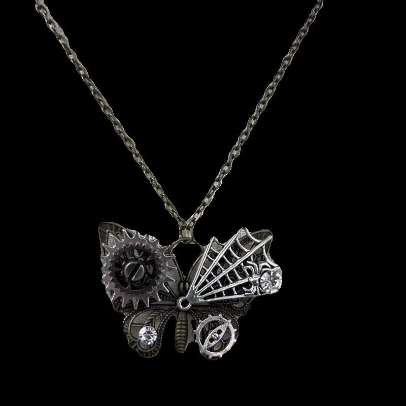 Gothic-style Mechanical Gear Butterfly Pendant Necklace