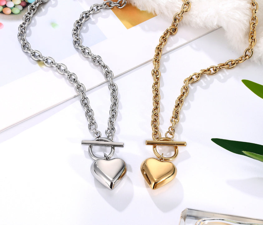Simple OT-clasp Heart Pendant Necklace
