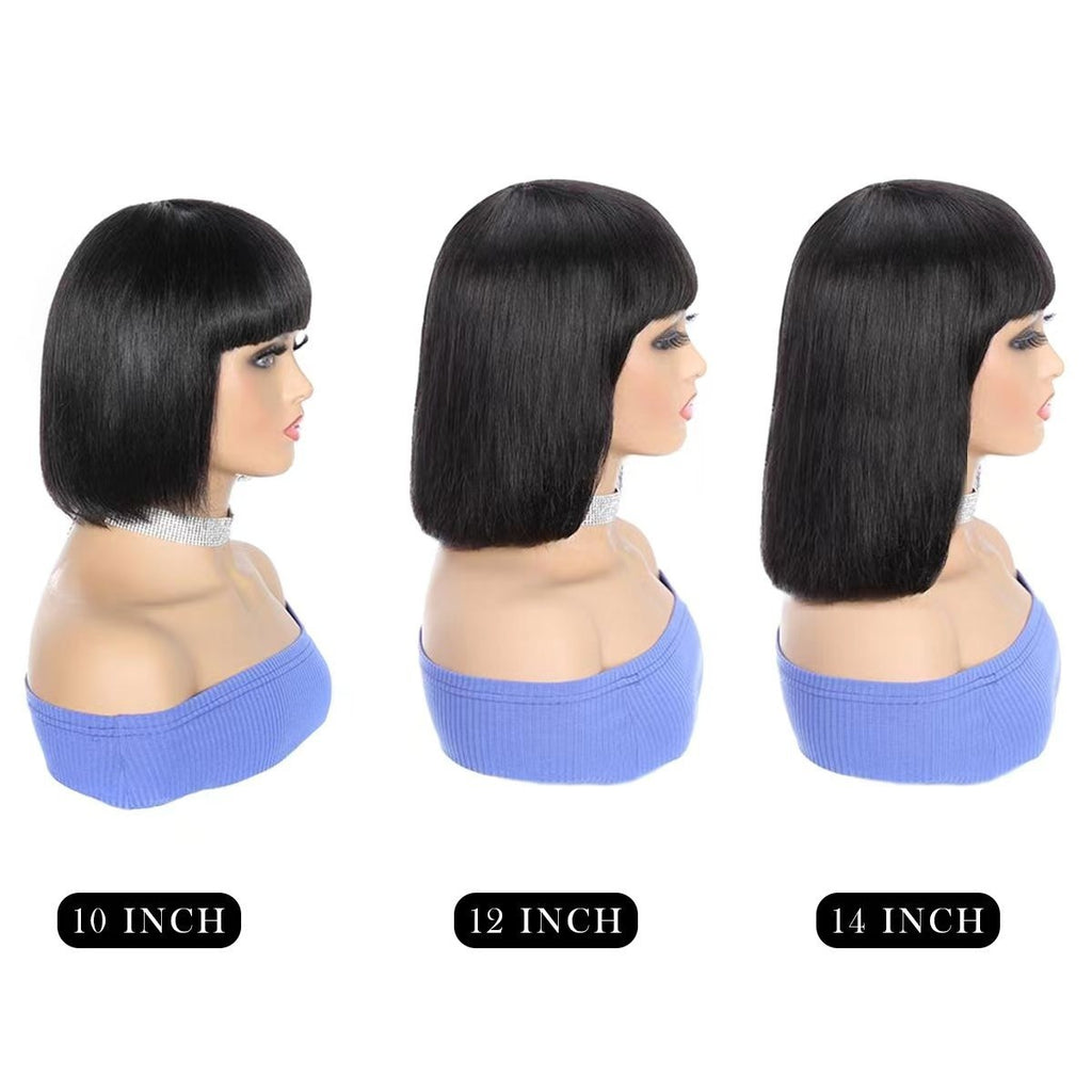 Hair Wig BOb With Bangs Realistic Look Lace Split Top Black Bobhaircut