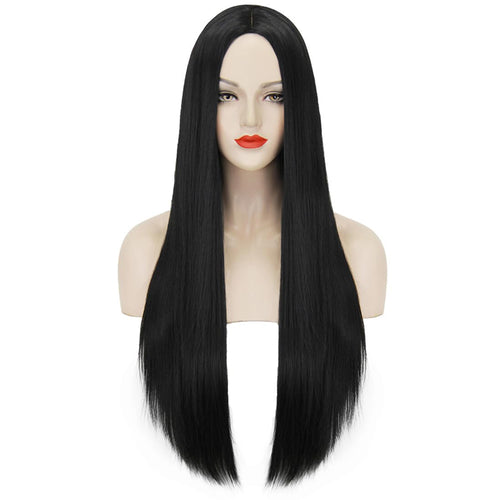 40Inch 100cm Long Women's Long Straight Black Wig Anime Costume Party Wig