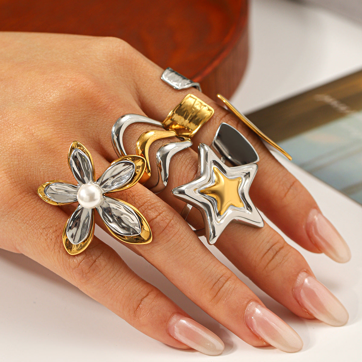 European And American-style Stainless Steel Color-block Ring