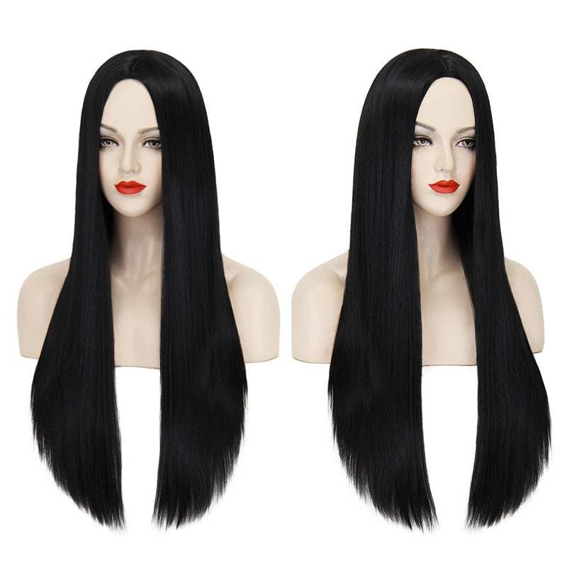 40Inch 100cm Long Women's Long Straight Black Wig Anime Costume Party Wig