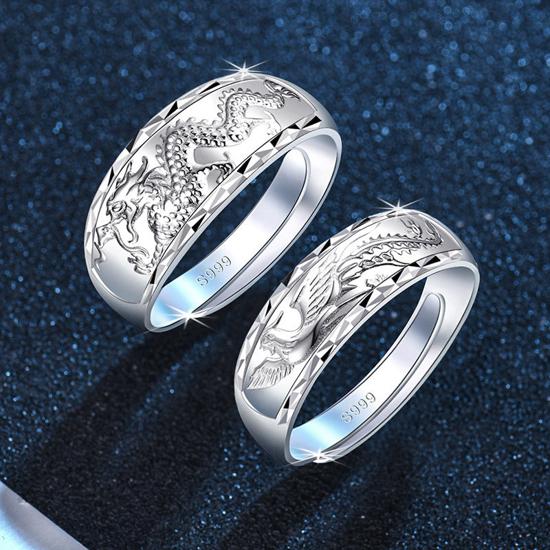 Unisex Smooth-surfaced Embossed Couple Rings Accessory