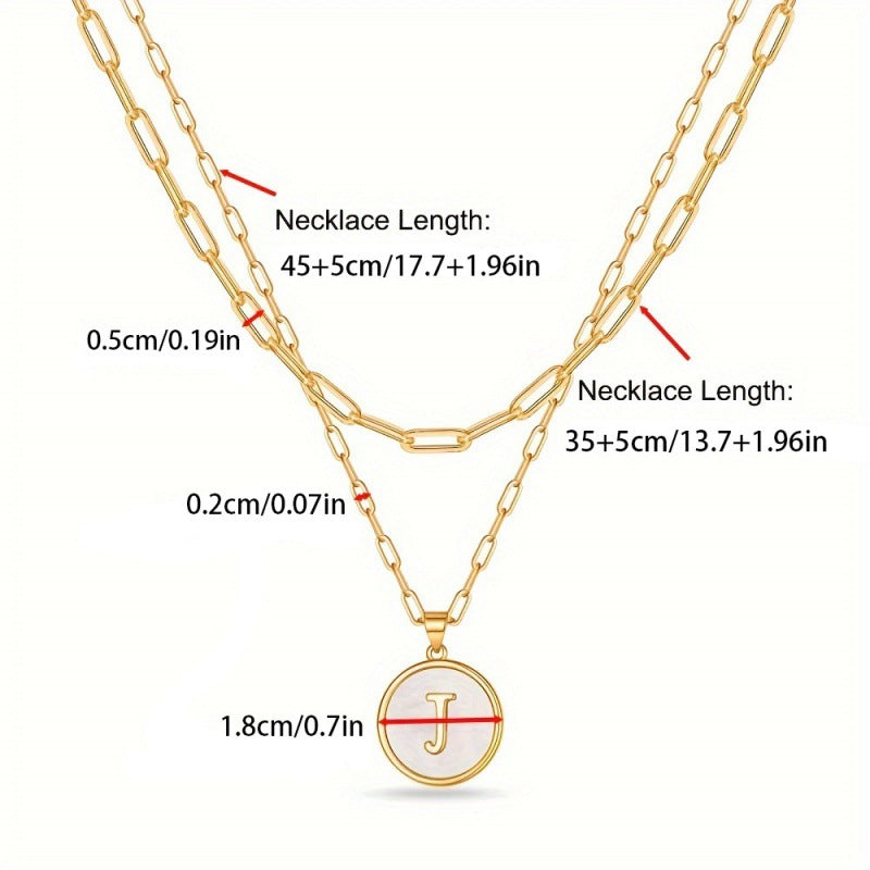 Circular Minimalist 26-Letter Pendant Double-Layer Necklace