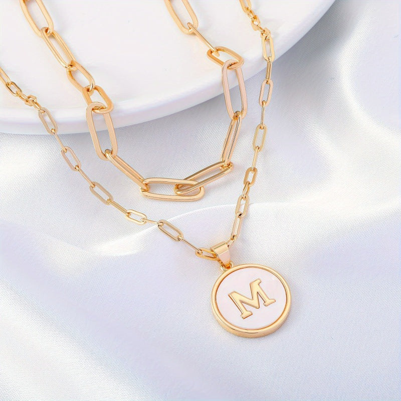 Circular Minimalist 26-Letter Pendant Double-Layer Necklace