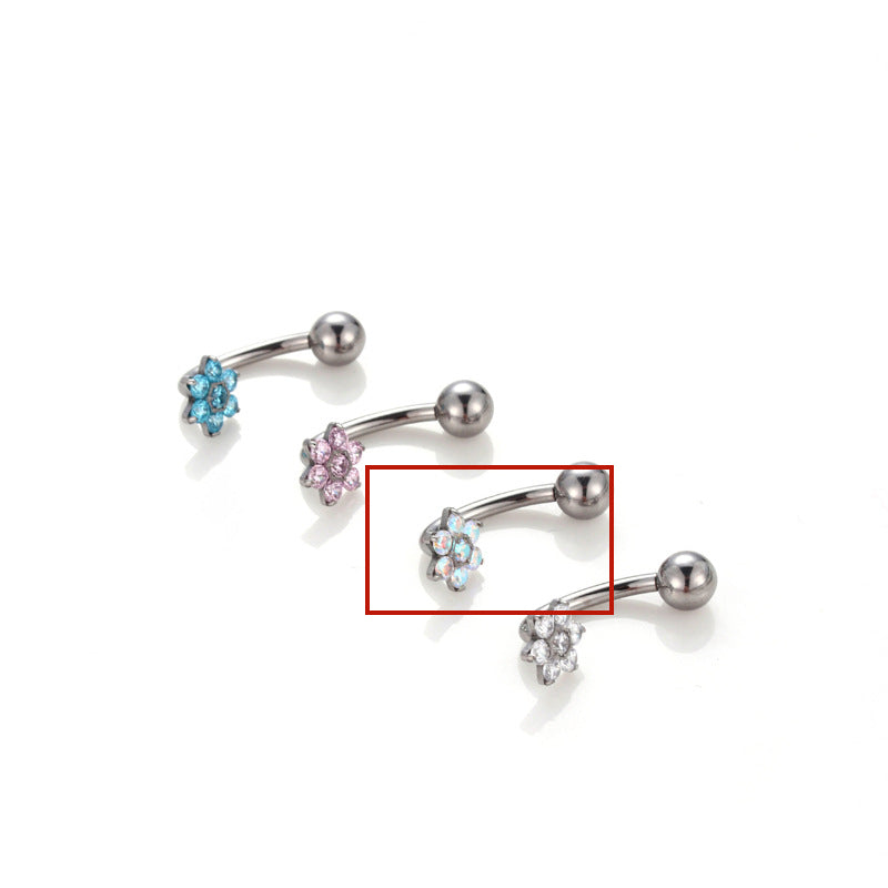 G23 Titanium Inlaid Zircon Flower Internal-thread Navel Piercing