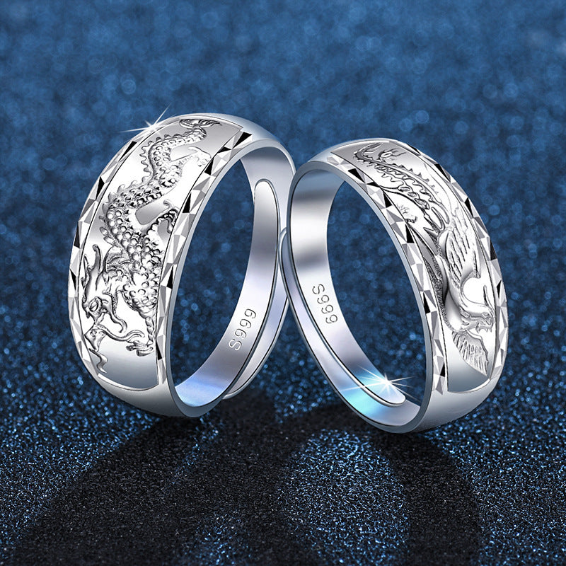 Unisex Smooth-surfaced Embossed Couple Rings Accessory