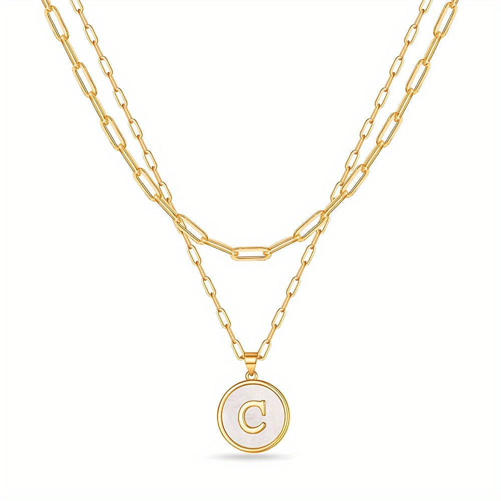 Circular Minimalist 26-Letter Pendant Double-Layer Necklace